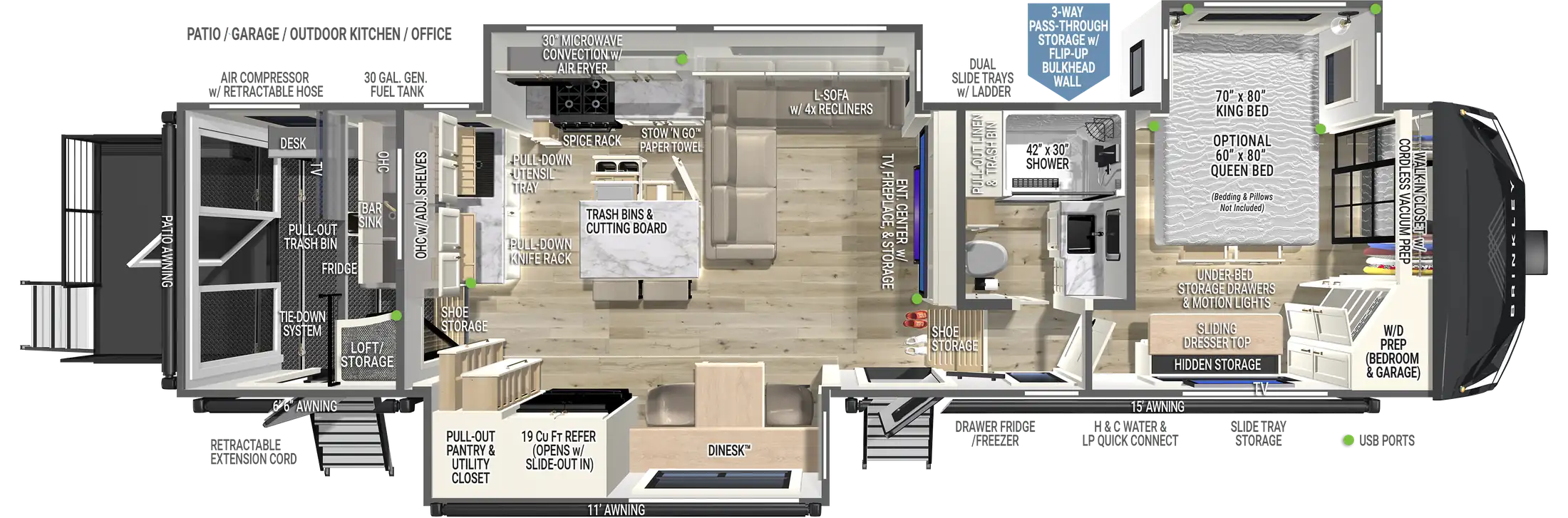 2027 Brinkley Model G 3250 floor plan diagram — Toy Hauler