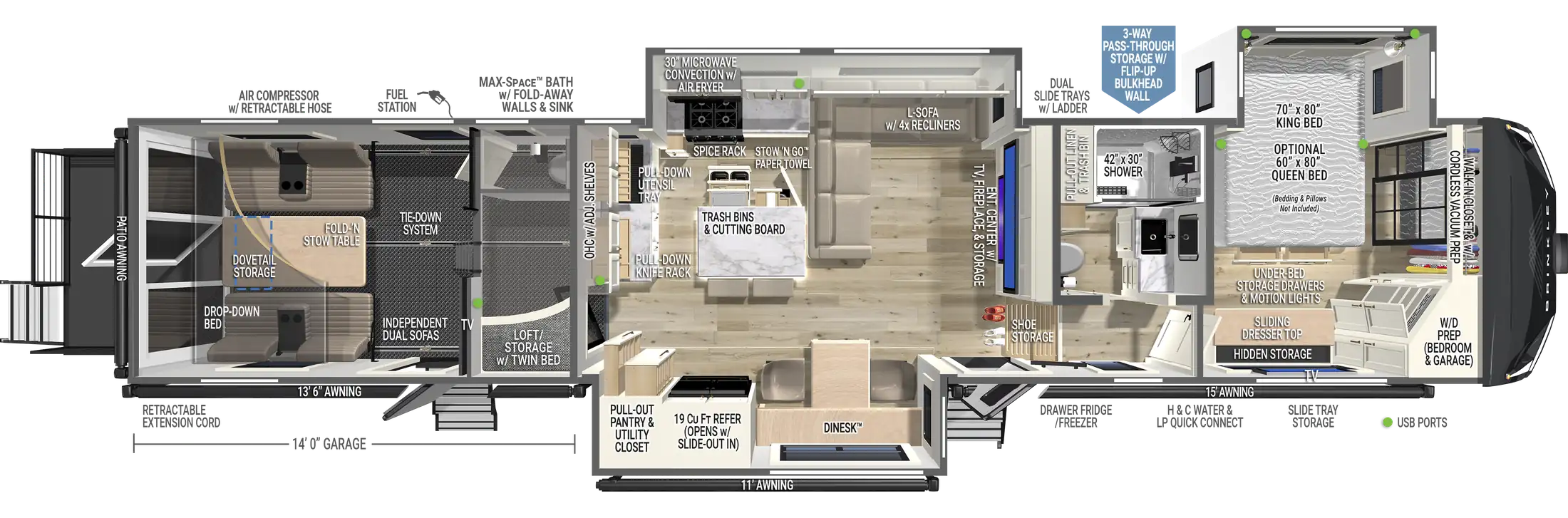 2027 Brinkley Model G 3950 floor plan diagram — Toy Hauler